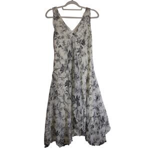 Y2K Believe... White Double Lined Black Floral Maxi Fairycore Dress Size 10